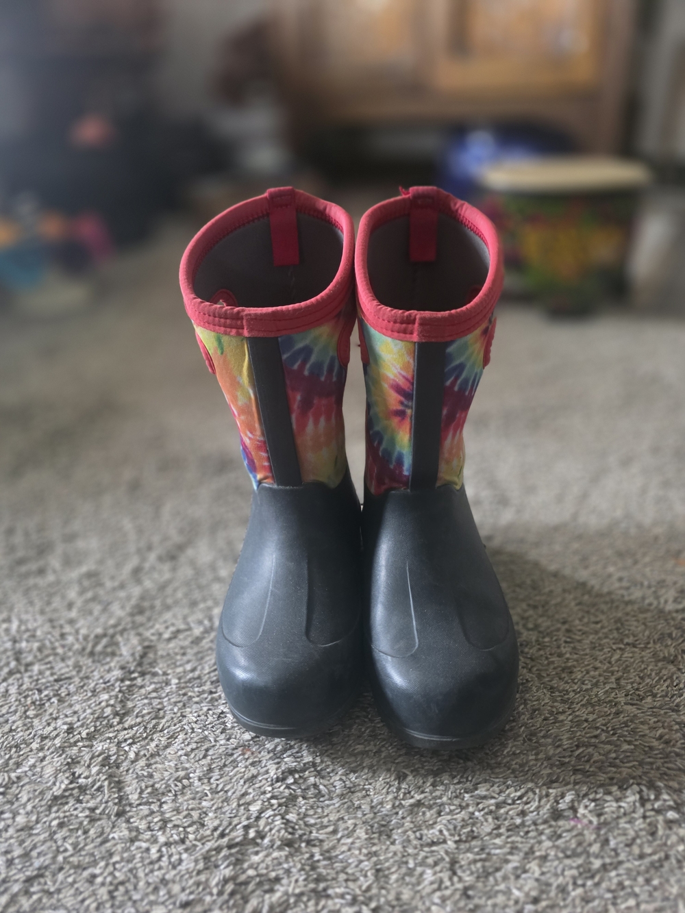 Kids Tie-Dye Rain Insulated Bogs Boots with Red Trim